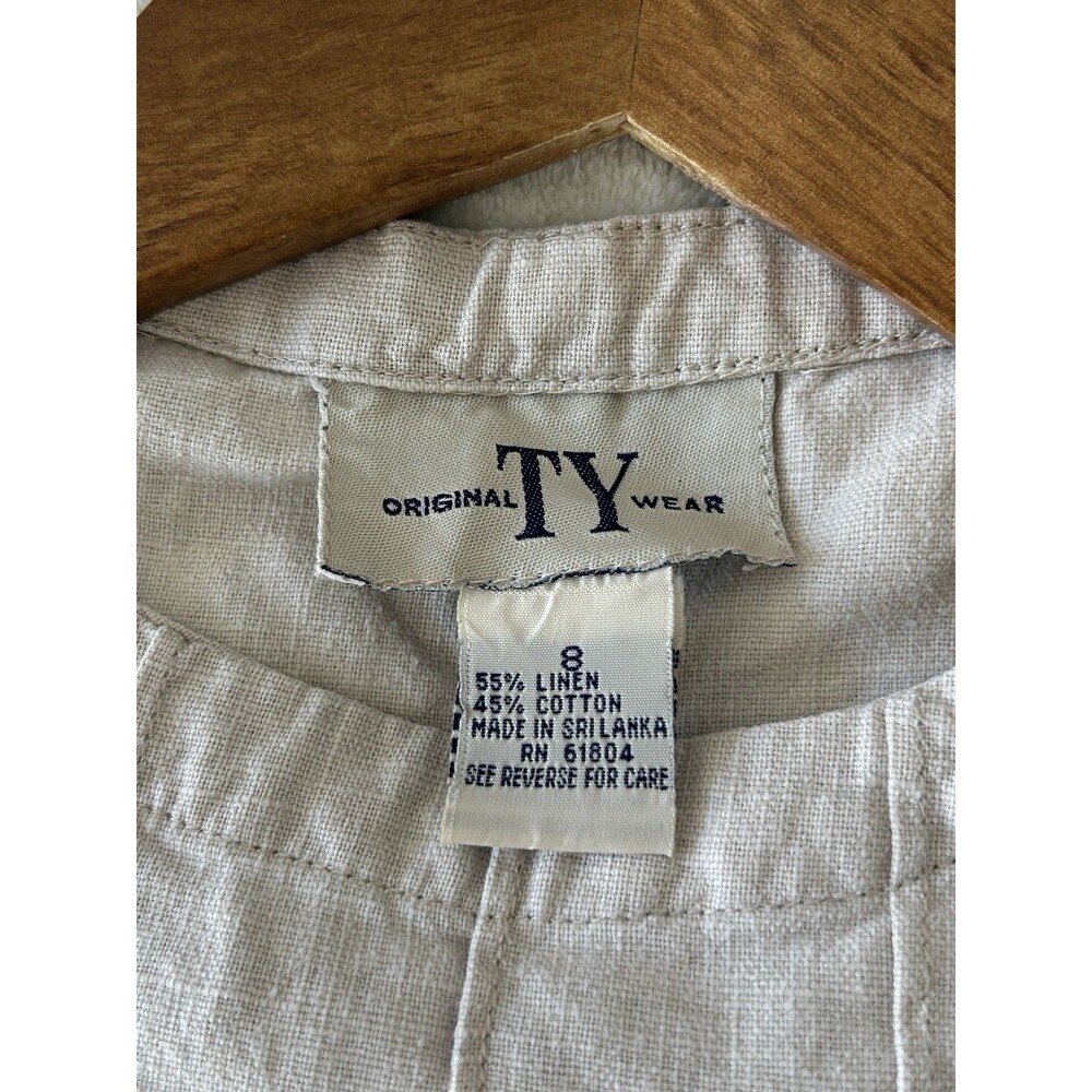 Vintage Linen Blend Midi Dress Womens Medium Neutral Beige Minimalist Relaxed Fi - Picture 9 of 12